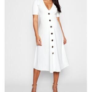 Ivory Pullover A-Line Fit & Flare Midi Dress Sz 12 Maternity Bridal Minimal Chic